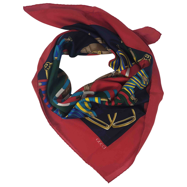 Preowned Gucci Blue Silk Scarf ModeSens