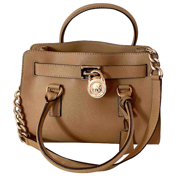 Pre-Owned Michael Kors Hamilton Beige Leather Handbag | ModeSens