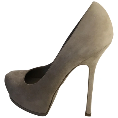 Pre-owned Saint Laurent Trib Too Heels In Beige