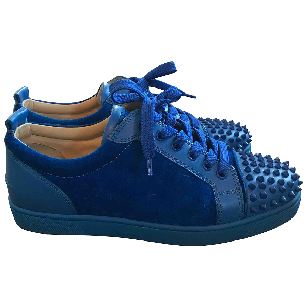 Pre-Owned Christian Louboutin Louis Junior Spike Blue Suede Trainers | ModeSens