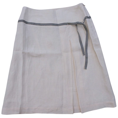 Pre-owned Tara Jarmon Linen Mid-length Skirt In Ecru