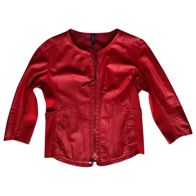 Pre-owned Marc Cain Leather Short Vest In Red