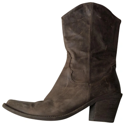 Pre-owned Pinko Leather Western Boots In Brown