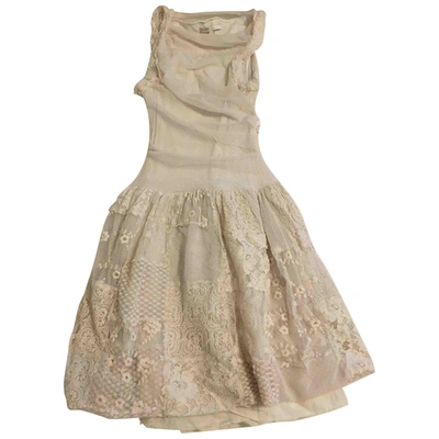 Pre-owned Maje Lace Mini Dress In Ecru