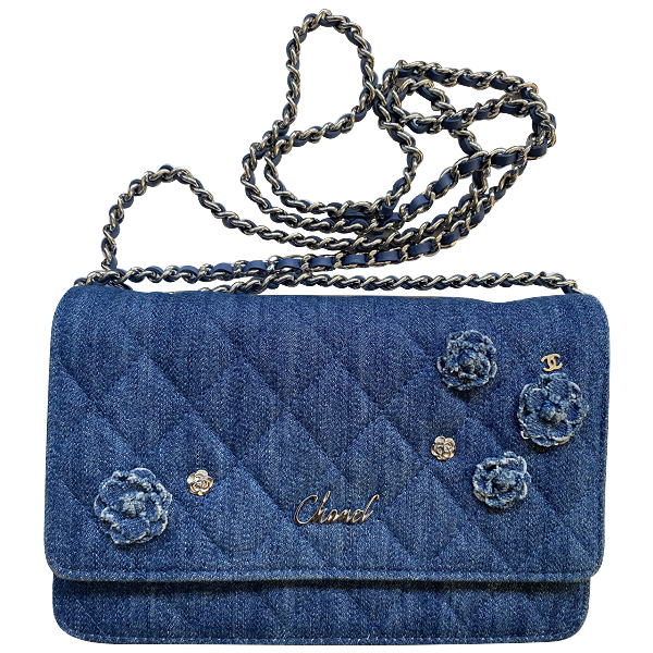 Pre-Owned Chanel Wallet On Chain Blue Denim - Jeans Clutch Bag | ModeSens