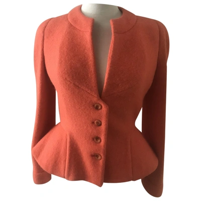 Pre-owned Herve Leger Wool Short Waistcoat In Orange