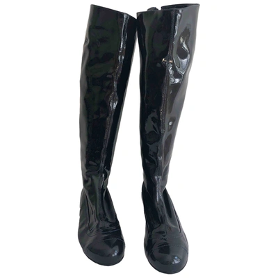 Pre-owned Lanvin Patent Leather Boots In Navy