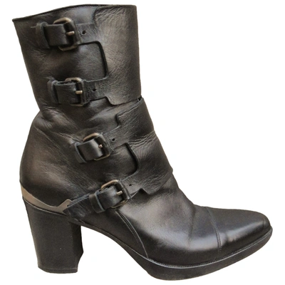 Pre-owned Sartore Leather Buckled Boots In Black