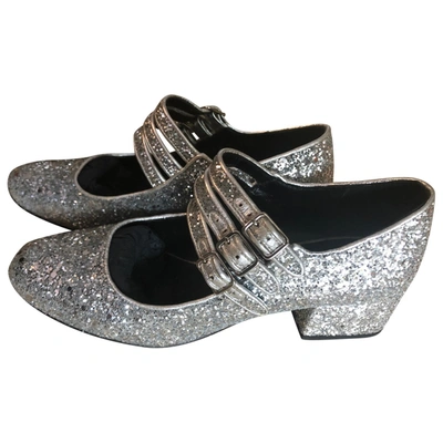 Pre-owned Saint Laurent Silver Glitter Ballet Flats