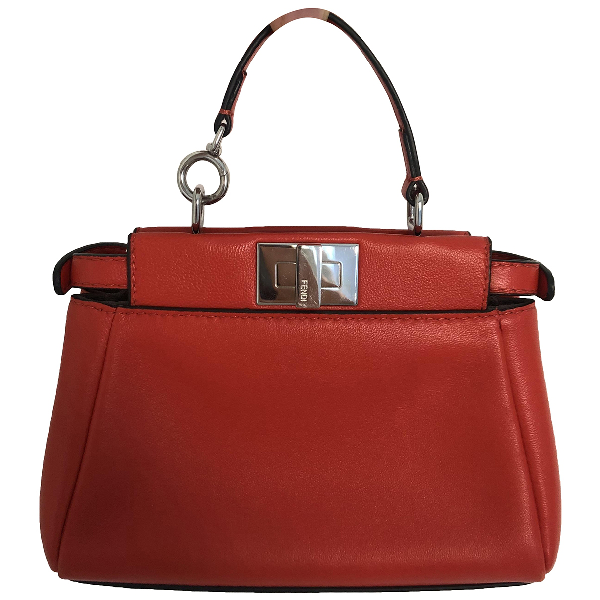 Pre-owned Fendi Peekaboo Mini Pocket Orange Leather Handbag | ModeSens