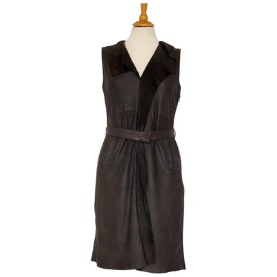 Pre-owned Elie Tahari Leather Mid-length Dress In Brown