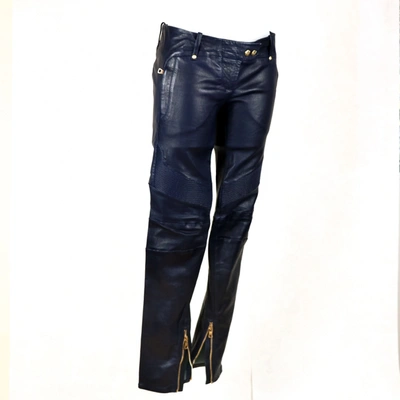 Pre-owned Balmain Leather Straight Pants In Blue
