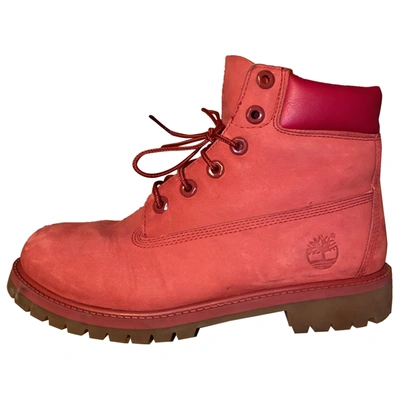 Pre-owned Timberland Leather Lace Up Boots In Red