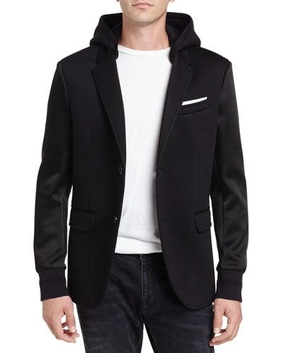 Neil Barrett Mixed-media Hooded Blazer Jacket, Black | ModeSens