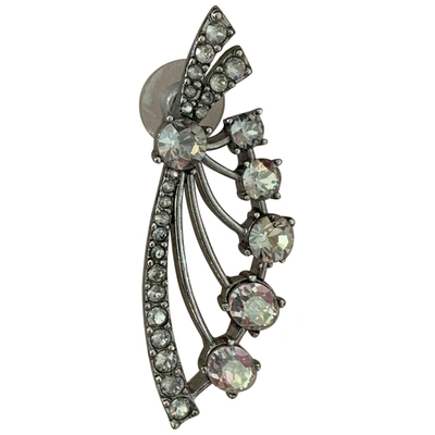 Pre-owned Oscar De La Renta Crystal Earrings In Silver