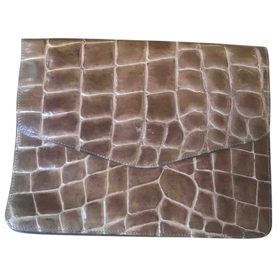 Pre-owned Max Mara Leather Clutch Bag In Brown