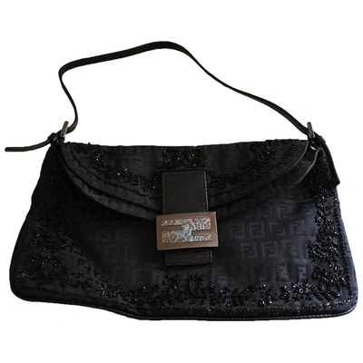 Pre-owned Fendi Baguette Cloth Mini Bag In Black