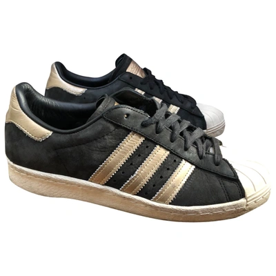 Pre-owned Adidas Originals Superstar Leather Trainers In Black