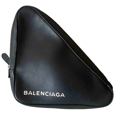 Pre-owned Balenciaga Triangle Leather Clutch Bag In Black