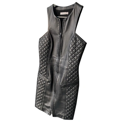 Pre-owned Pierre Balmain Leather Mini Dress In Black