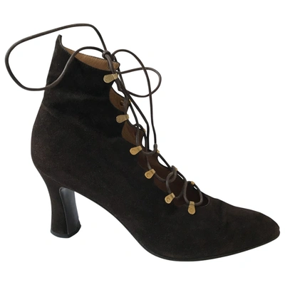 Pre-owned Casadei Lace Up Boots In Brown