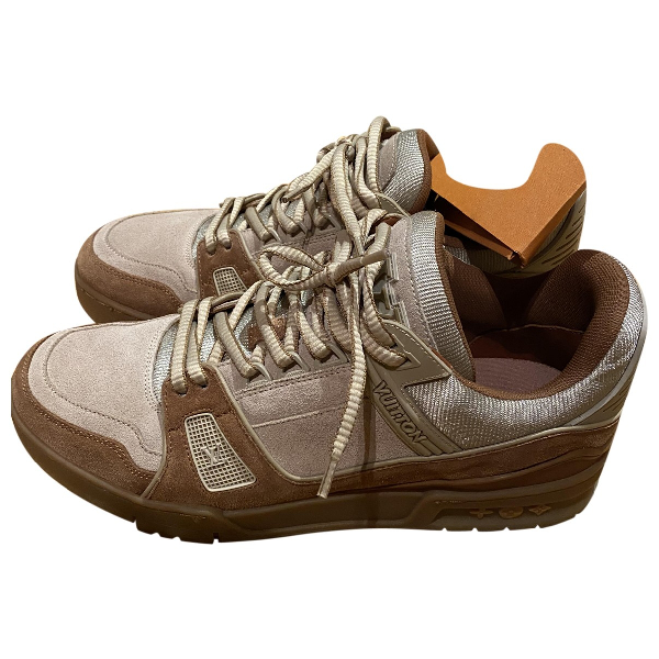 Preowned Louis Vuitton Lv Trainer Brown Suede Trainers ModeSens