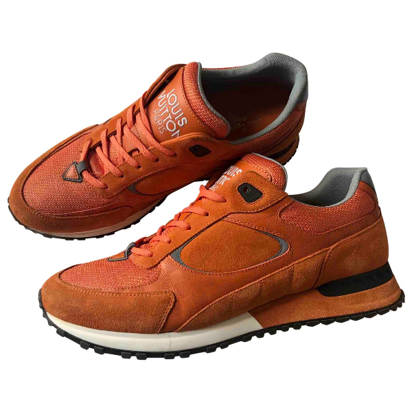 Pre-Owned Louis Vuitton Run Away Orange Suede Trainers | ModeSens
