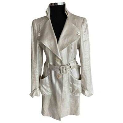 Pre-owned Collette Dinnigan Linen Trench Coat In Metallic