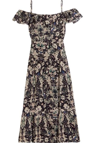 Iro Yonelia Off-the-shoulder Printed Voile Midi Dress In Beige Multi