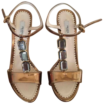 Pre-owned Prada Patent Leather Sandals In Gold