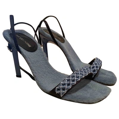 Pre-owned Sergio Rossi Pony-style Calfskin Sandals In Blue