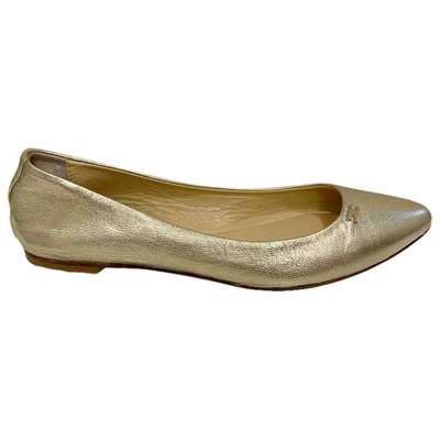 Pre-owned Elisabetta Franchi Leather Ballet Flats In Gold