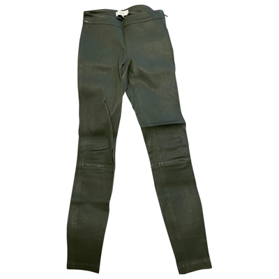 Pre-owned Reiss Leather Slim Pants In Khaki