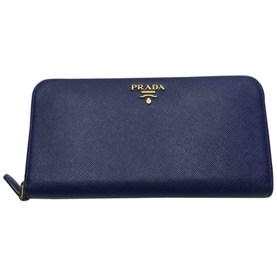 Pre-owned Prada Leather Wallet In Blue