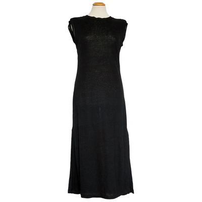 Pre-owned Sandro Linen Mid-length Dress In Black