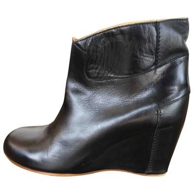 Pre-owned Mm6 Maison Margiela Leather Ankle Boots In Black