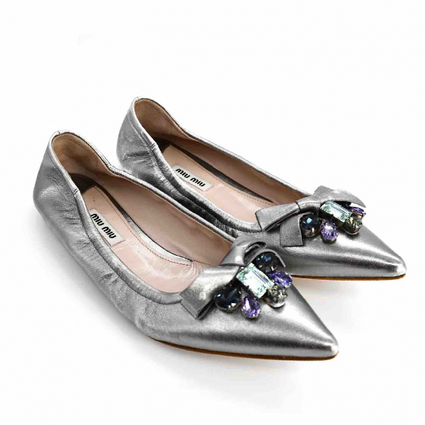 miu miu silver flats