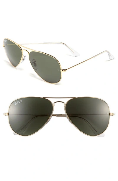 Ray Ban Standard Original 58mm Aviator Sunglasses In Gold/green Polarized Solid