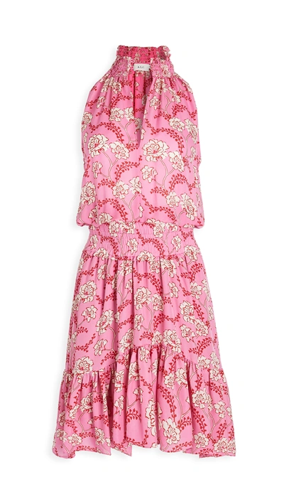 A.l.c Cody Floral Silk Smocked Waist Dress In Pink Red