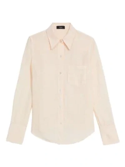 Theory Slim Collar Button-down Blouse In Pale Pink