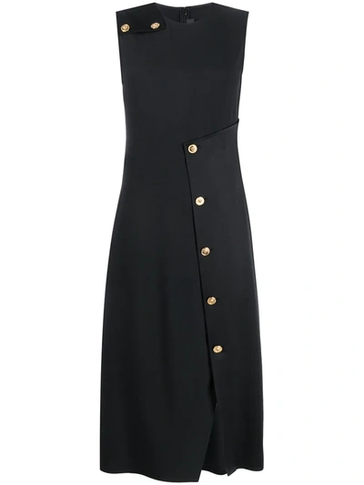 Versace Sleeveless Satin Button Cocktail Dress In Black
