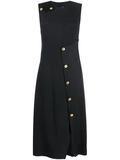 Versace Sleeveless Satin Button Cocktail Dress In Black | ModeSens