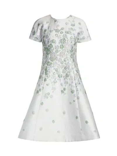 Teri Jon By Rickie Freeman Floral Jacquard A-line Dress In Sage Multi