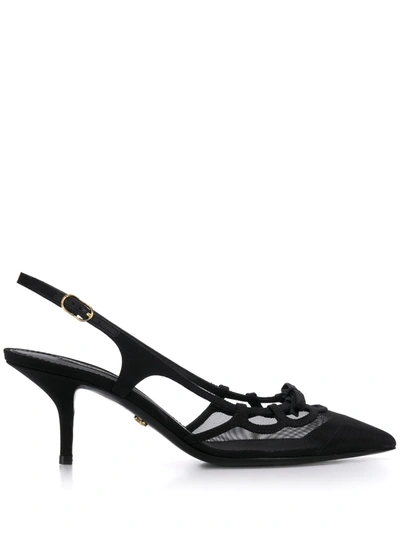 Dolce & Gabbana Slingback Shoes In Mesh And Grosgrain In Black