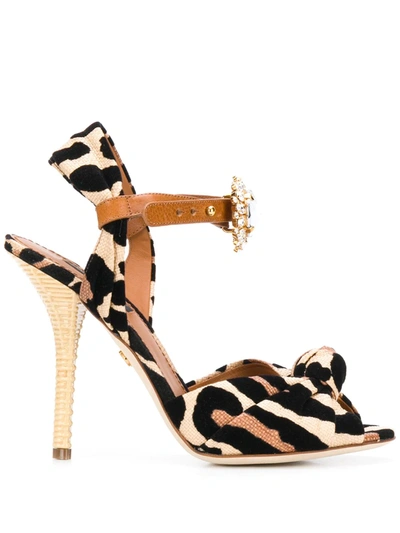 Dolce & Gabbana Jewelled Leopard Print Sandals In Neutrals