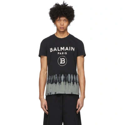 Balmain Black Tie-dye Logo T-shirt In Noir