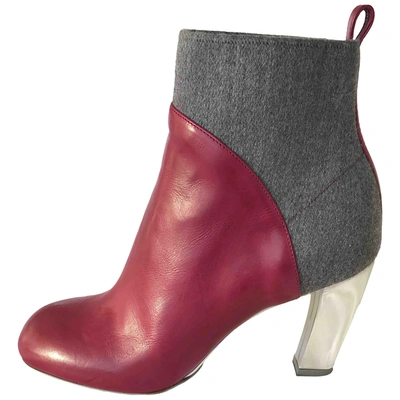 Pre-owned Dries Van Noten Leather Ankle Boots In Pink