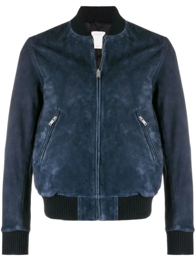 Sandro Monaco Collared Suede Bomber Jacket In Blue