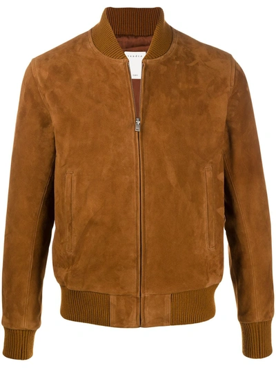 Sandro Monaco Collared Suede Bomber Jacket In Brown