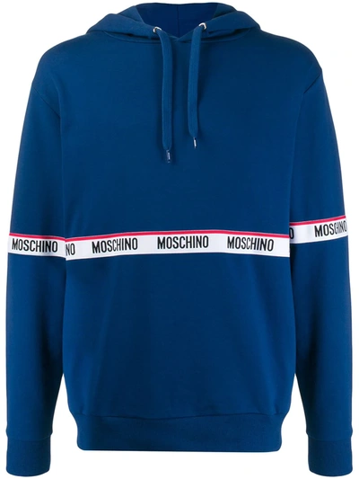 Moschino Logo-tape Cotton-jersey Hoody In Blue